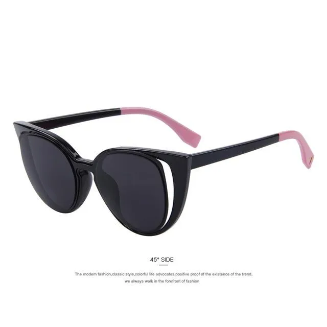 Women's Cat Eye Fashion Pierced Retro Sunglasses with Mirror Lens