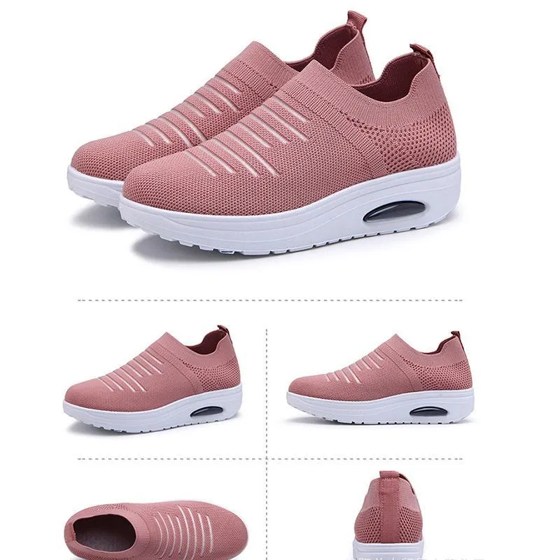 Women's Mesh Cushioned Slip On Platform Casual Flying Woven Shoes