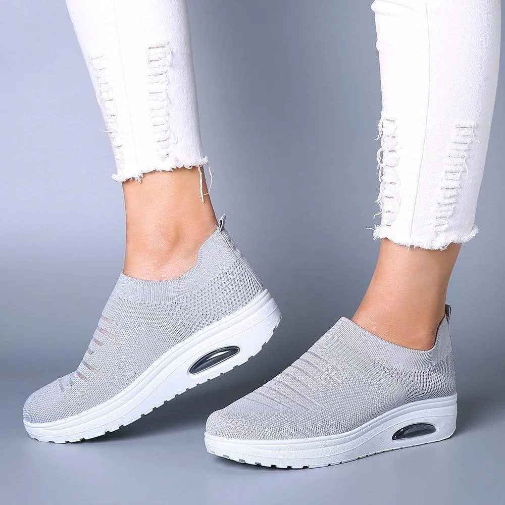 Women's Mesh Cushioned Slip On Platform Casual Flying Woven Shoes