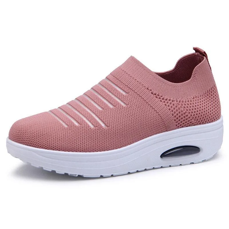Women's Mesh Cushioned Slip On Platform Casual Flying Woven Shoes