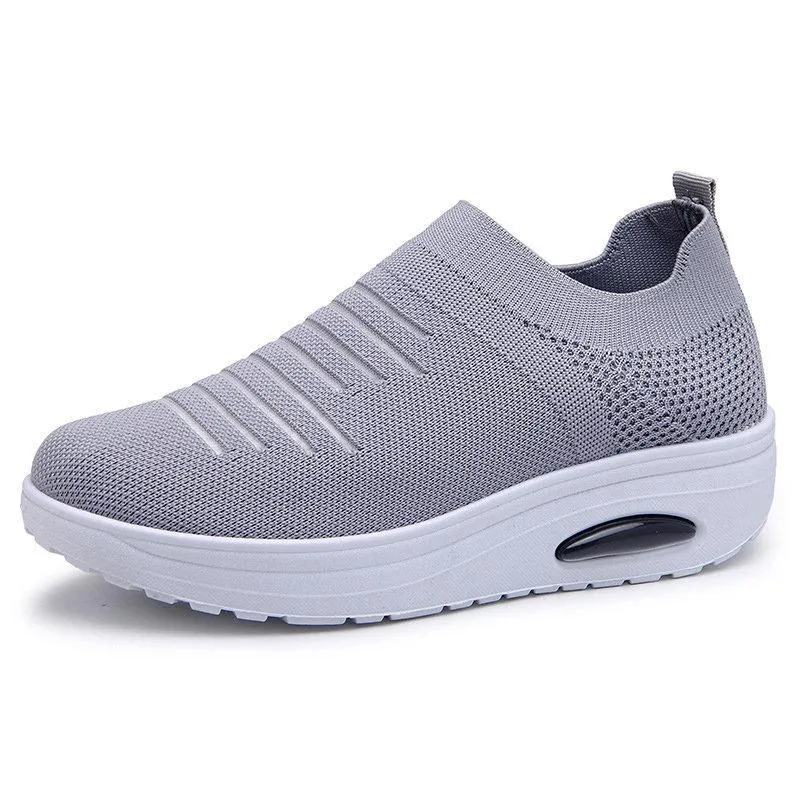 Women's Mesh Cushioned Slip On Platform Casual Flying Woven Shoes
