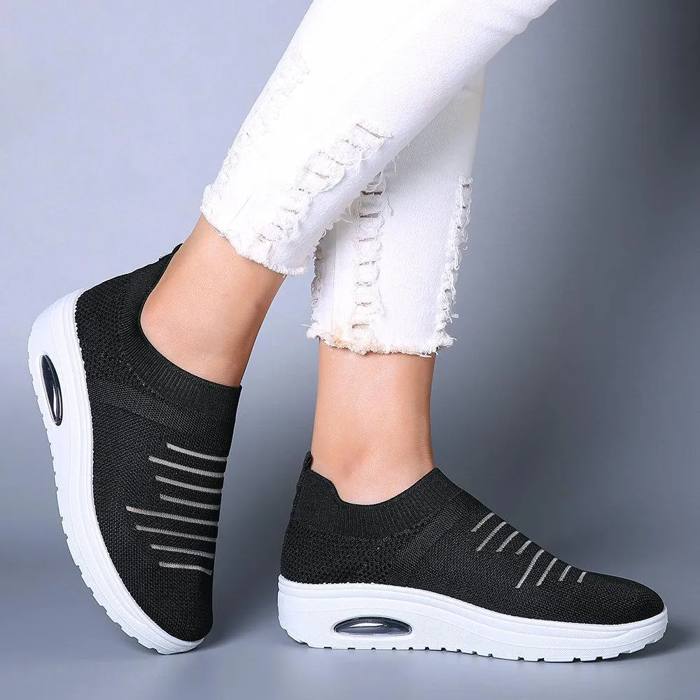 Women's Mesh Cushioned Slip On Platform Casual Flying Woven Shoes