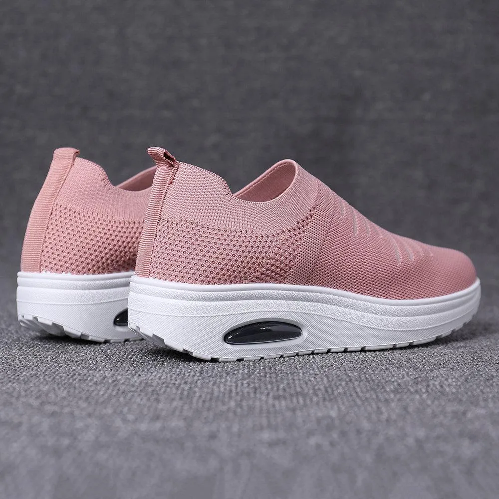 Women's Mesh Cushioned Slip On Platform Casual Flying Woven Shoes