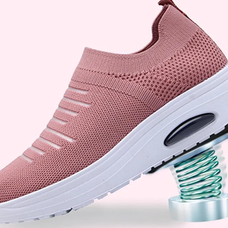 Women's Mesh Cushioned Slip On Platform Casual Flying Woven Shoes