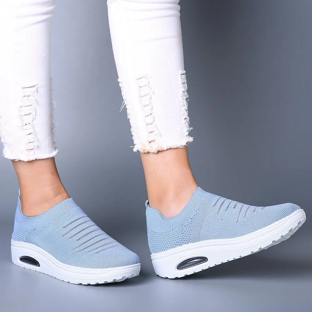 Women's Mesh Cushioned Slip On Platform Casual Flying Woven Shoes