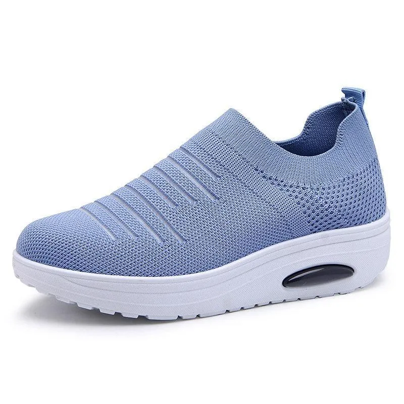 Women's Mesh Cushioned Slip On Platform Casual Flying Woven Shoes
