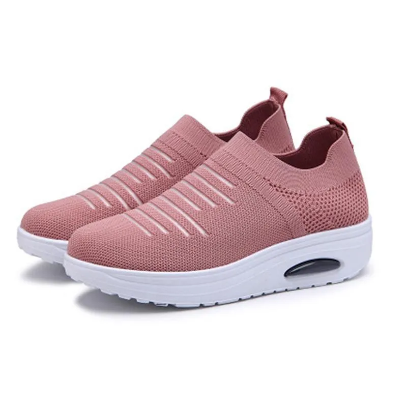 Women's Mesh Cushioned Slip On Platform Casual Flying Woven Shoes