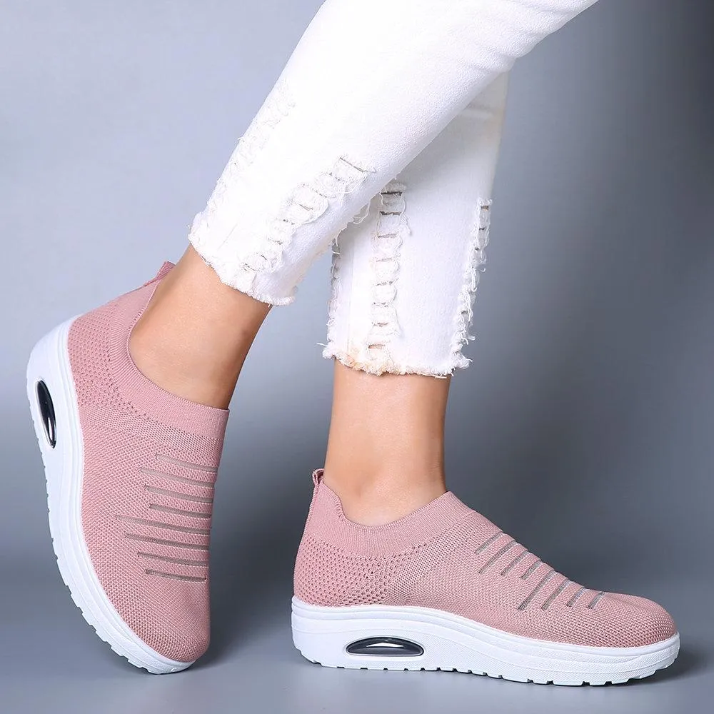 Women's Mesh Cushioned Slip On Platform Casual Flying Woven Shoes