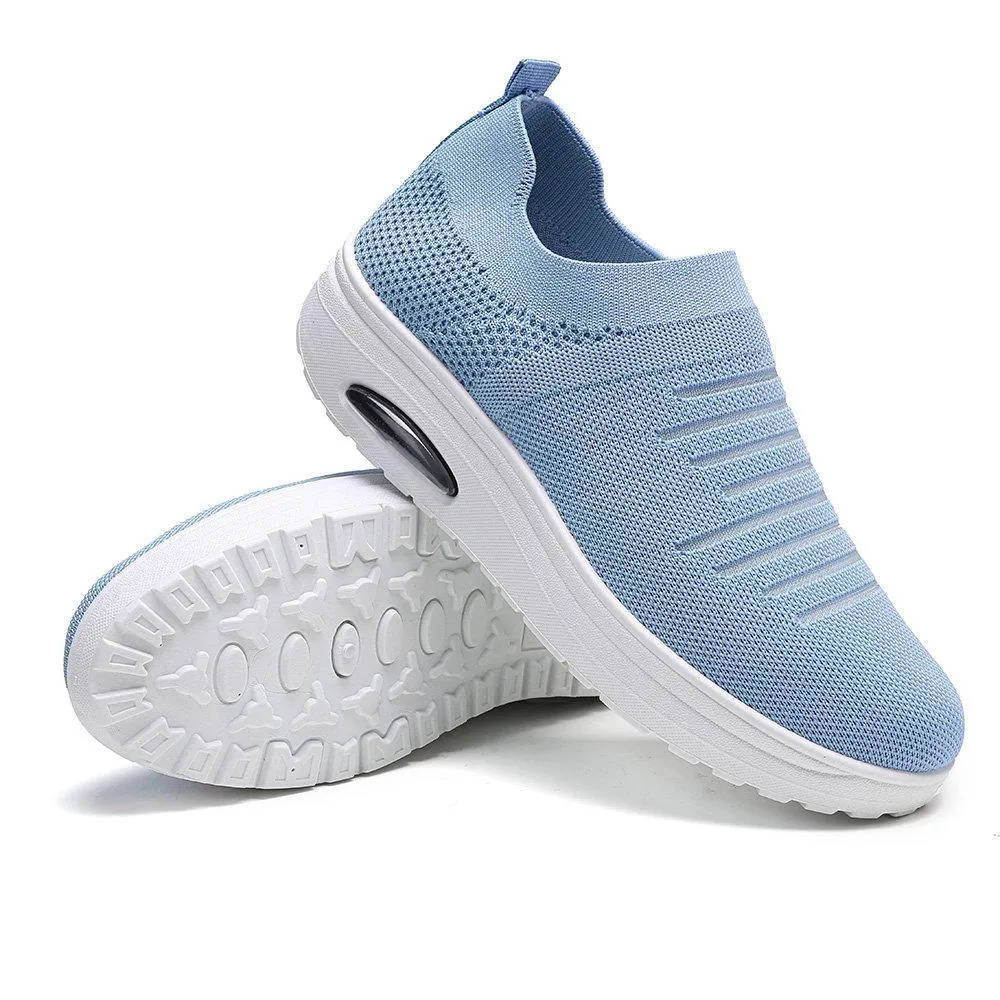 Women's Mesh Cushioned Slip On Platform Casual Flying Woven Shoes